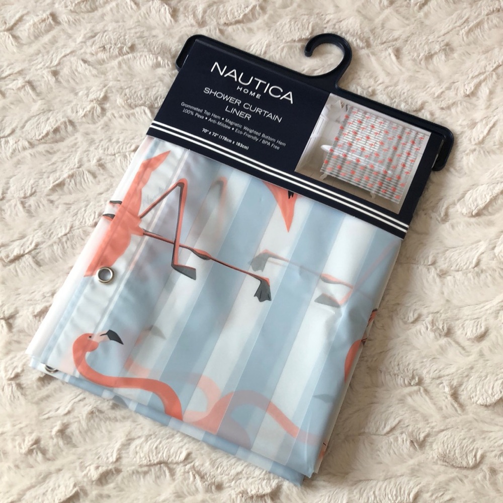 Nautica Flamingo Shower Curtain Liner in Light Blue & Coral